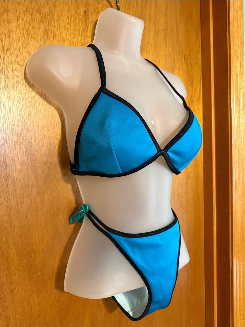 Victoria's Secret Blue Bikini with Black Trim LARGE Top SMALL Bottom